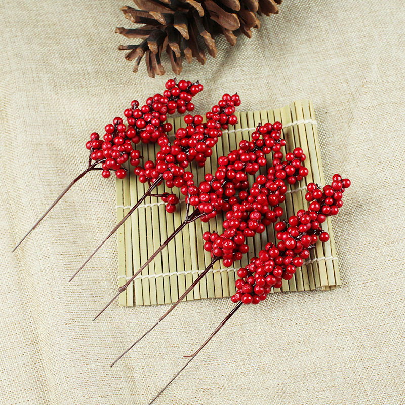 Christmas Accessories Decoration 20cm Red Fruit Stem Simulation Berry String Christmas Tree Decor DIY Artificial Red Berries Pic