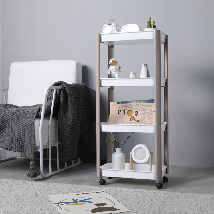 Multifunctional  floor 4 layer plastic rack shelf bedroom with wheels