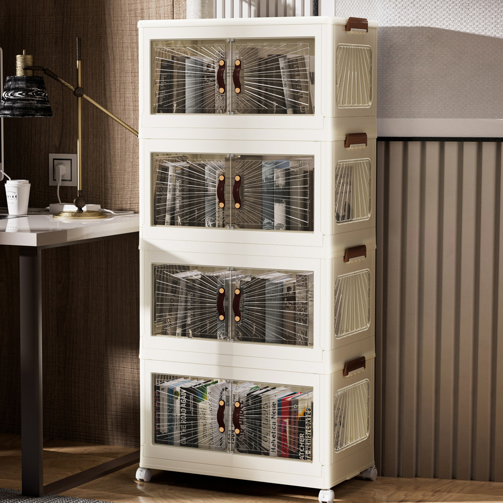 Stackable Shoe Cabinet Closet Pantry Organizer wheels Plastic Storage Bins with Lids Foldable Box Collapsible Container