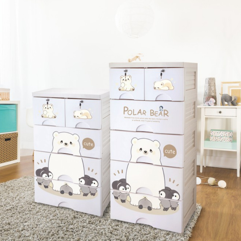 Cute printed plastic cabinet for baby clothes storage