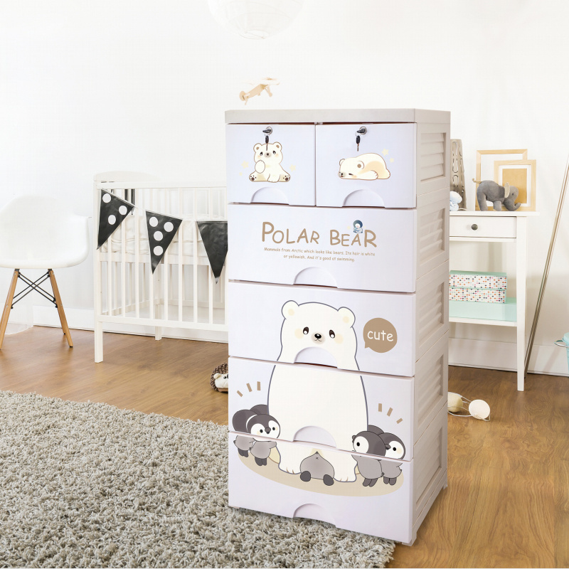 Cute printed plastic cabinet for baby clothes storage