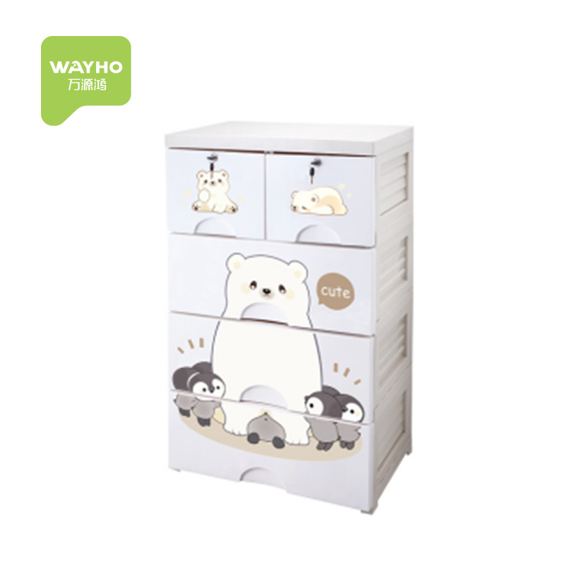 Cute printed plastic cabinet for baby clothes storage