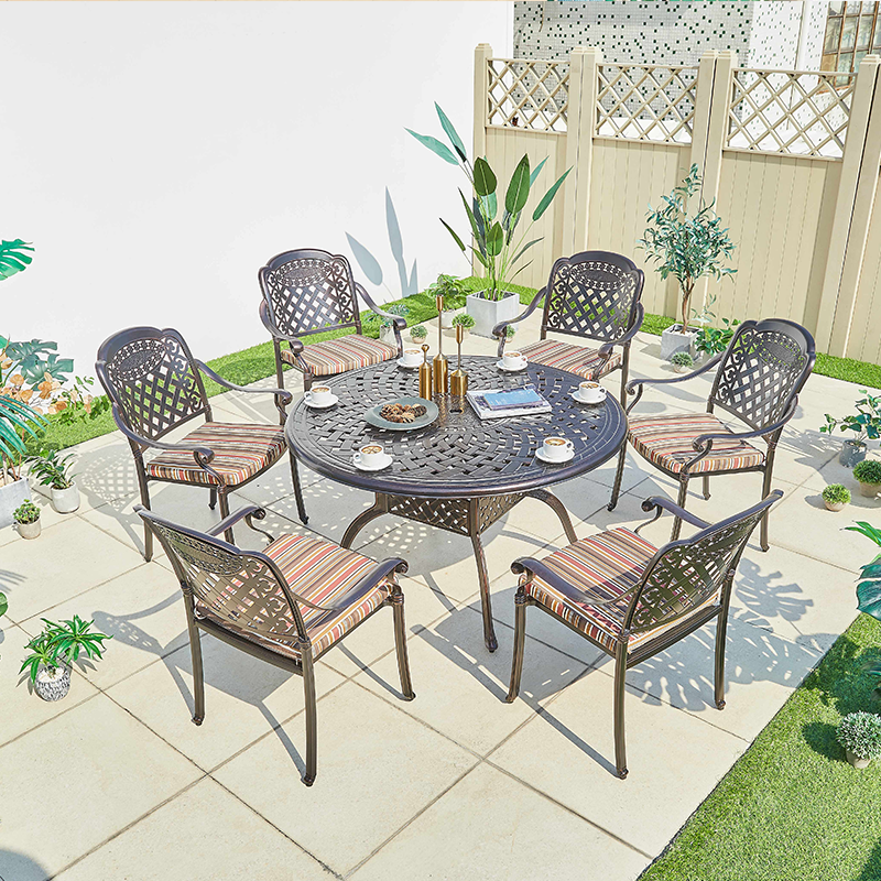 Outdoor 2 4 6 seat table set patio garden furniture balcony   cast aluminum tile  and chairs