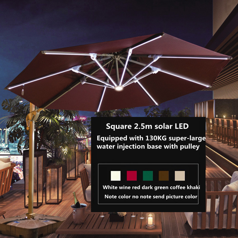 outdoor LED light aluminum Roma umbrella 3*3m sun parasol hanging waterproof cantilever garden restaurant patio