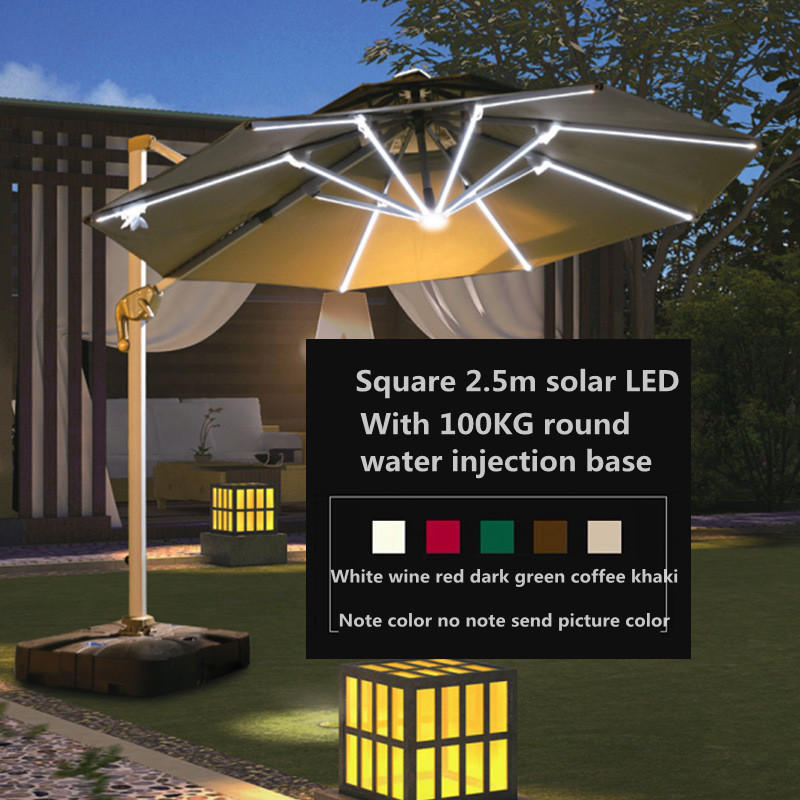 outdoor LED light aluminum Roma umbrella 3*3m sun parasol hanging waterproof cantilever garden restaurant patio