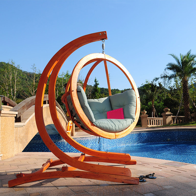 Wooden Stand Globular Swing Chair With Cushion modern outdoor sofa balinese furniture luxury home and garden furniture