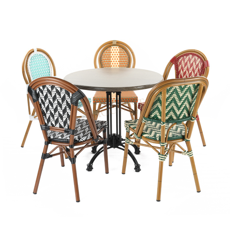 Rattan outdoor restaurant Garden parisian bistro dining stackable chairs french style rattan  table and chair