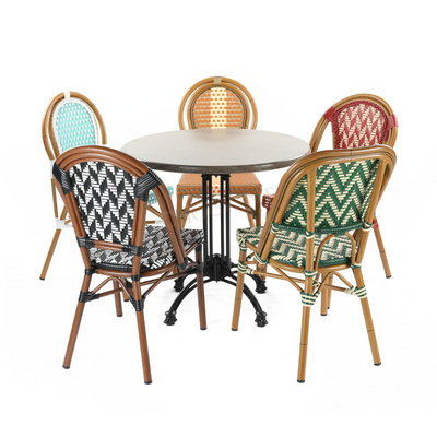 Rattan outdoor restaurant Garden parisian bistro dining stackable chairs french style rattan  table and chair