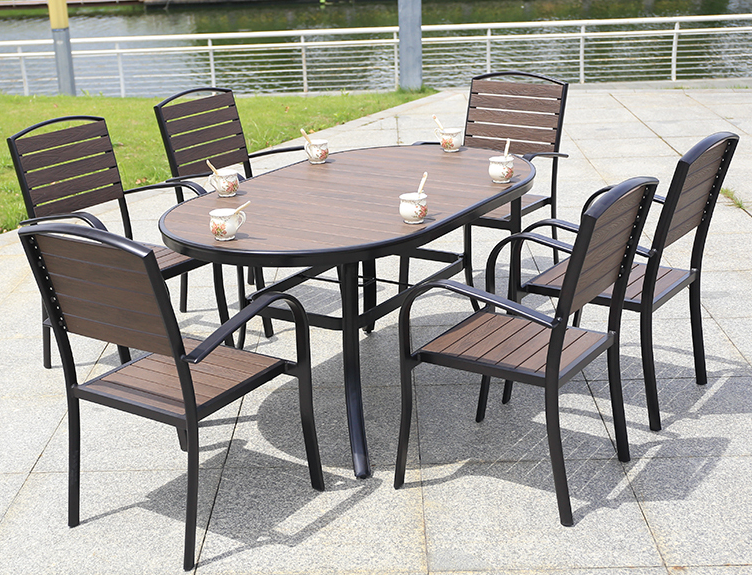 Leisure outdoor tables and chairs Garden embalmed brown plastic wood patio home chair Waterproof coffee shop chair Furniture