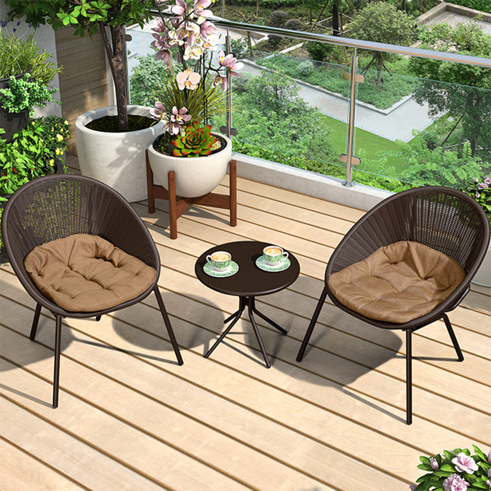 Outdoor Balcony Rattan Small Table and Chair Three-piece Set Outdoor Courtyard Modern Simple Small Apartment Coffee Table Leisur