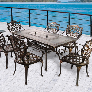 2021 New design Garden Garden balcony villa Hotel hotel sales outdoor metal cast aluminum barbecue hot pot tables and chairs