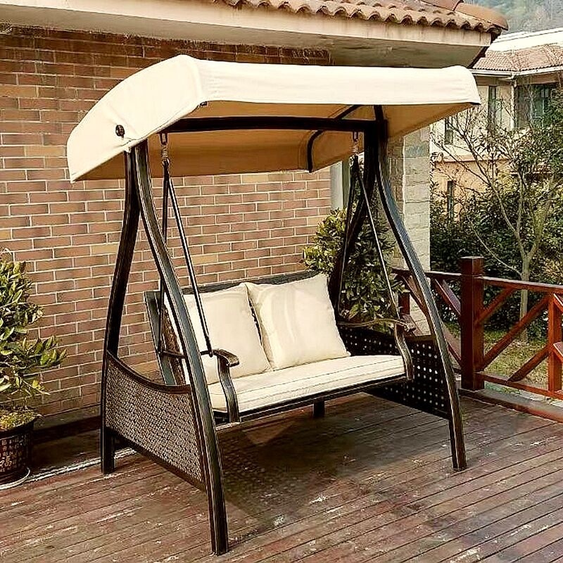 High quality patio swings garden swing set beach solar energy metal patio wrought cast aluminium 3 seater swing chair