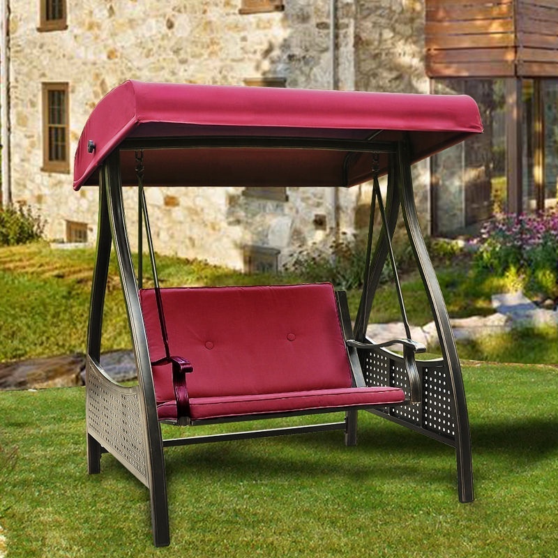 High quality patio swings garden swing set beach solar energy metal patio wrought cast aluminium 3 seater swing chair