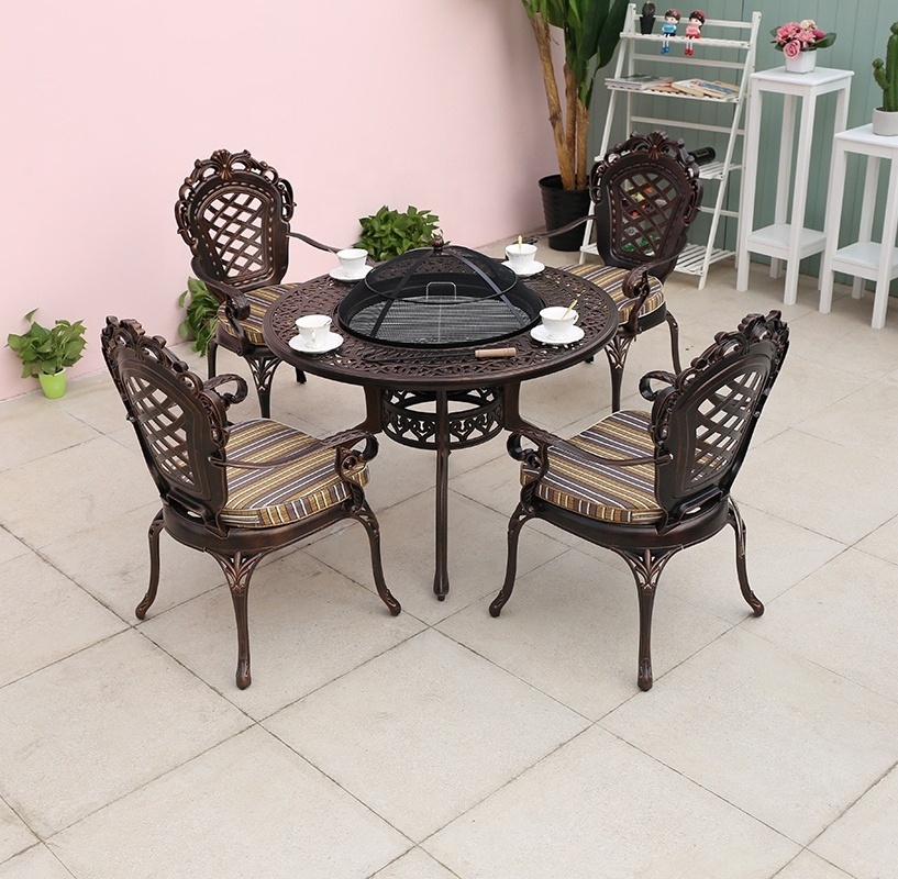 2021 New design Garden Garden balcony villa Hotel hotel sales outdoor metal cast aluminum barbecue hot pot tables and chairs