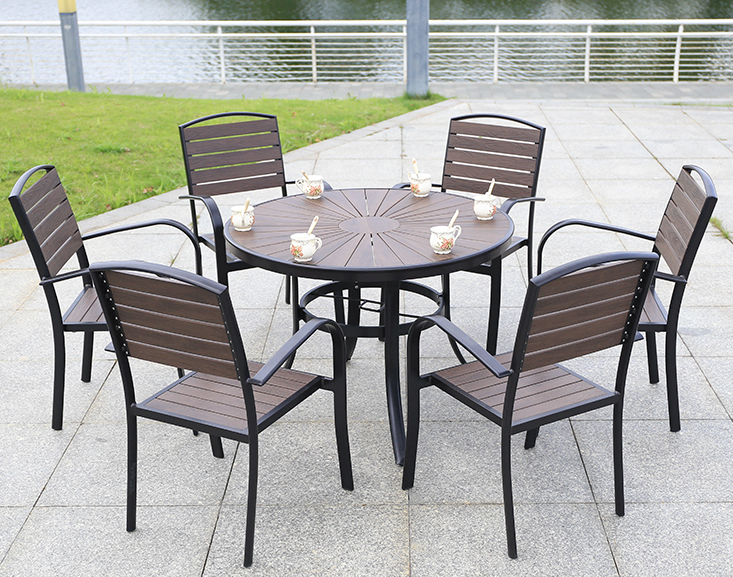 Leisure outdoor tables and chairs Garden embalmed brown plastic wood patio home chair Waterproof coffee shop chair Furniture