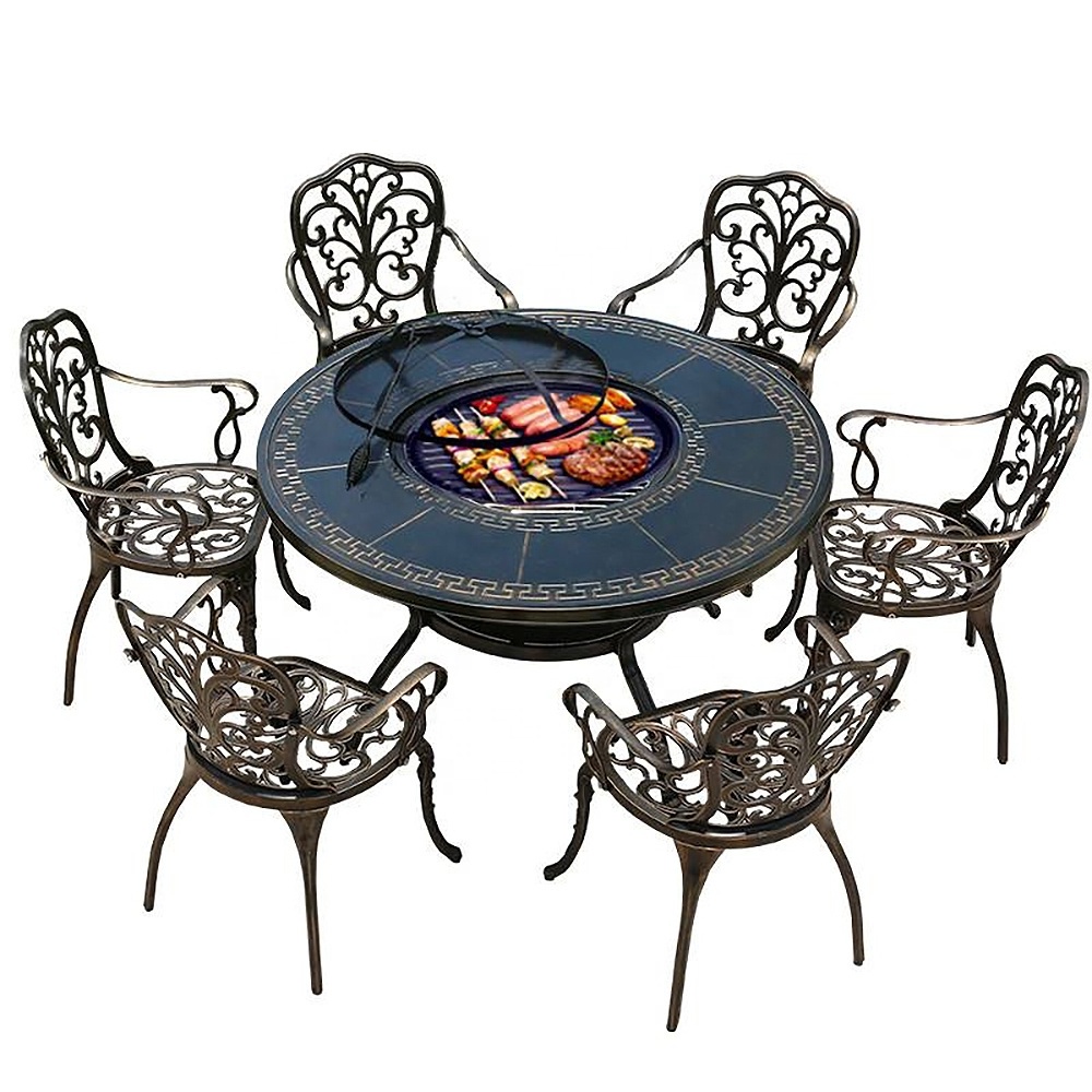 Multifunctional luxury outdoor furniture die casting  aluminum  bbq table and chairs in Restaurant / hotel