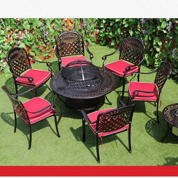 Patio Garden  Furniture  BBQ Round Table Outdoor with 6 Chairs