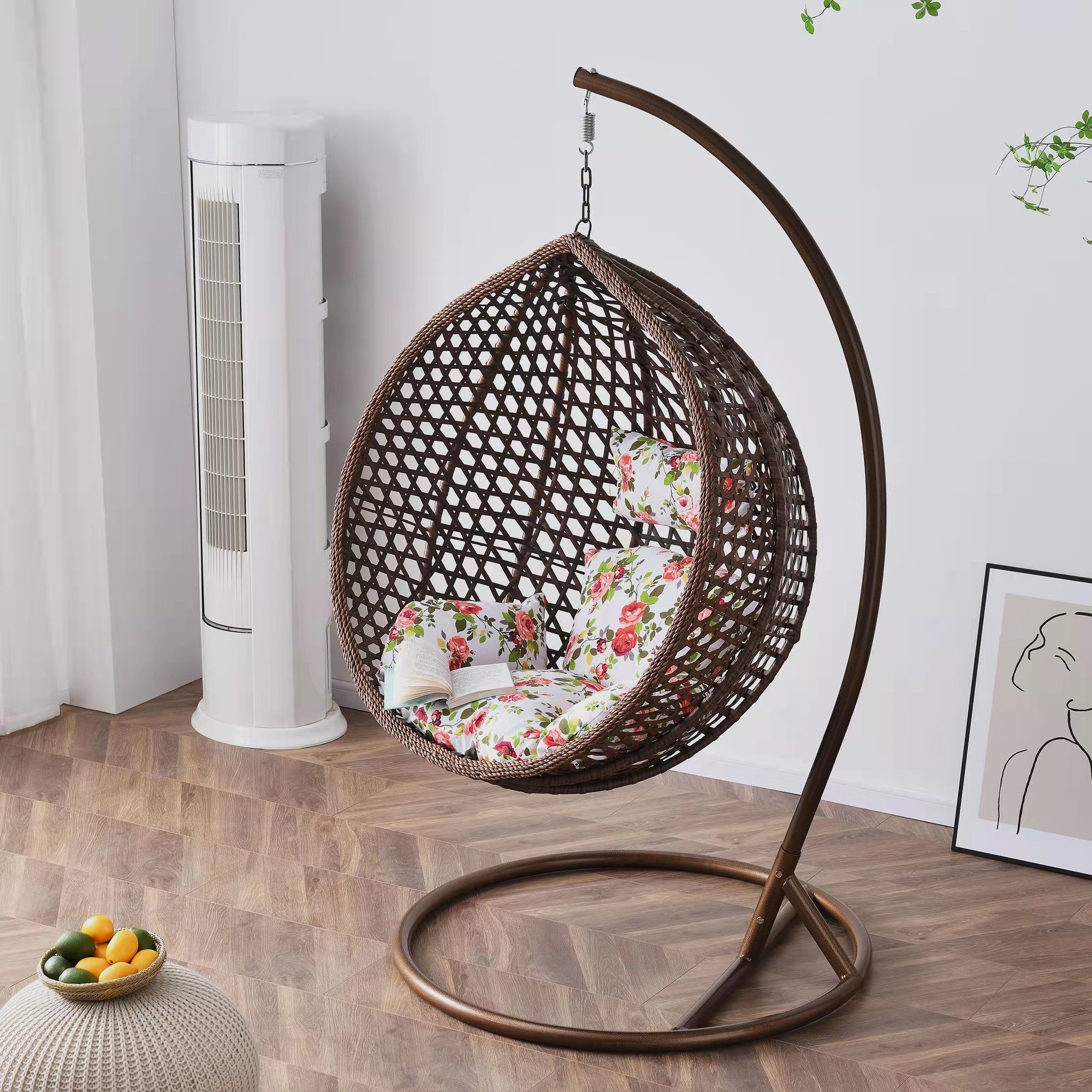 Hot Sale Garden Balcony Outdoor Hanging Egg Shaped Rattan Wicker Swing Chair