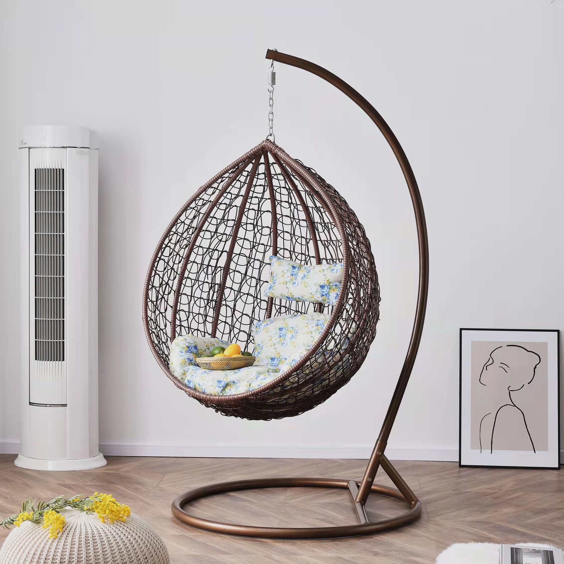 Hot Sale Garden Balcony Outdoor Hanging Egg Shaped Rattan Wicker Swing Chair