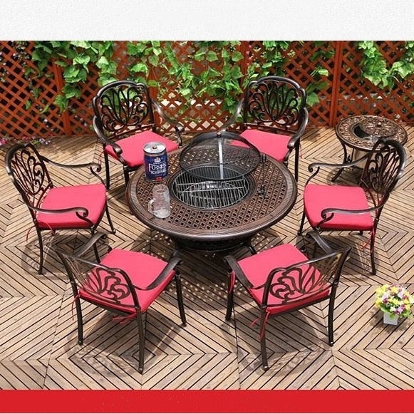 Patio Garden  Furniture  BBQ Round Table Outdoor with 6 Chairs