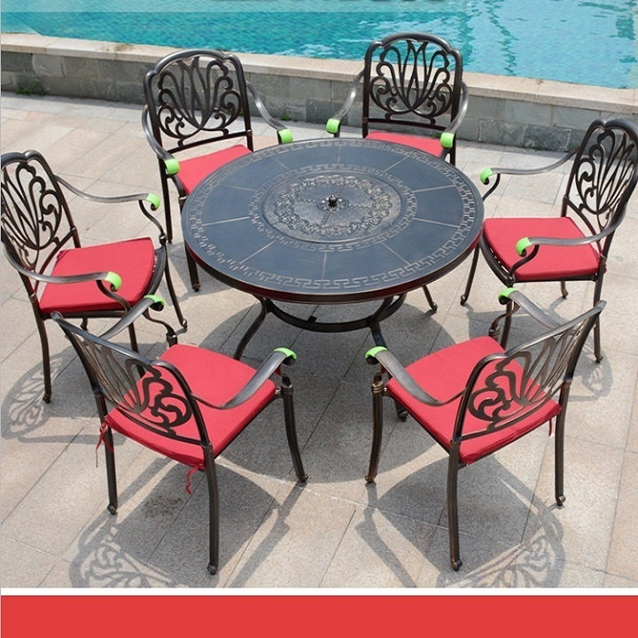 Patio Garden  Furniture  BBQ Round Table Outdoor with 6 Chairs