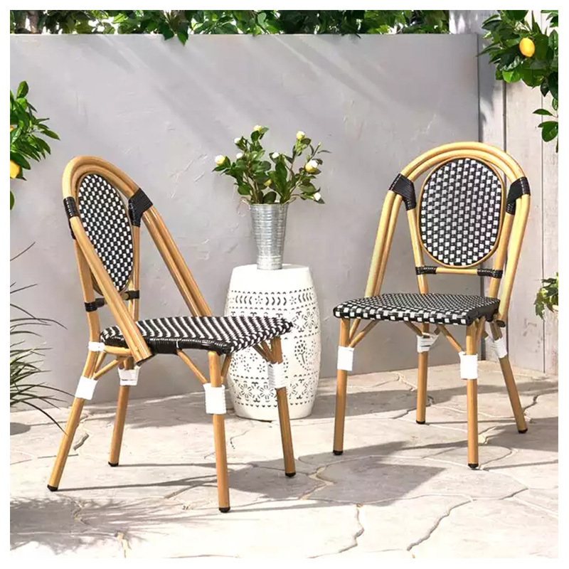 Rattan outdoor restaurant Garden parisian bistro dining stackable chairs french style rattan  table and chair