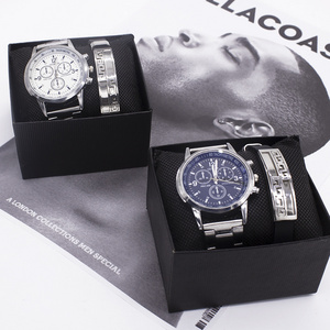 New Arrival fashion Wristwatch Stainless steel Watch Men's Business Watch gift Set Quartz Watch