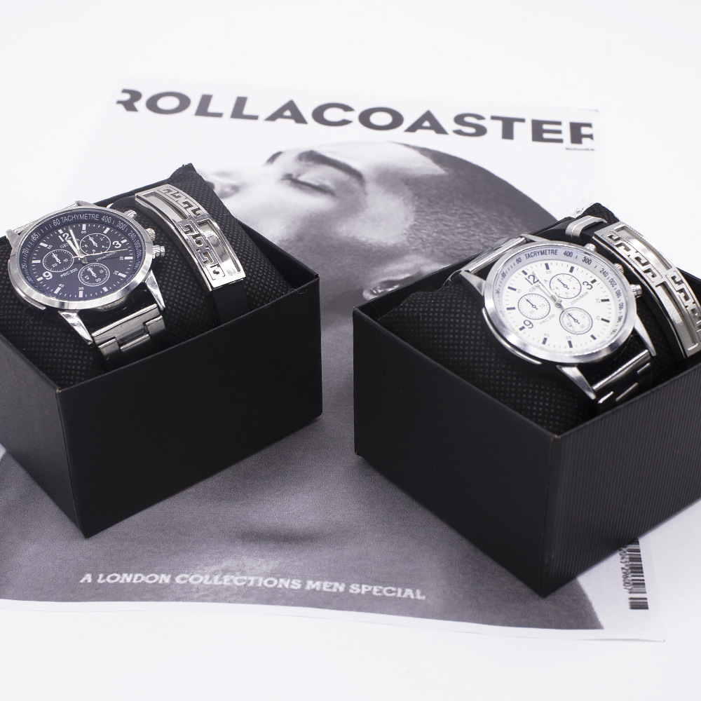 New Arrival fashion Wristwatch Stainless steel Watch Men's Business Watch gift Set Quartz Watch