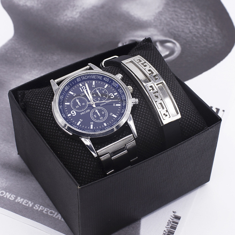 New Arrival fashion Wristwatch Stainless steel Watch Men's Business Watch gift Set Quartz Watch