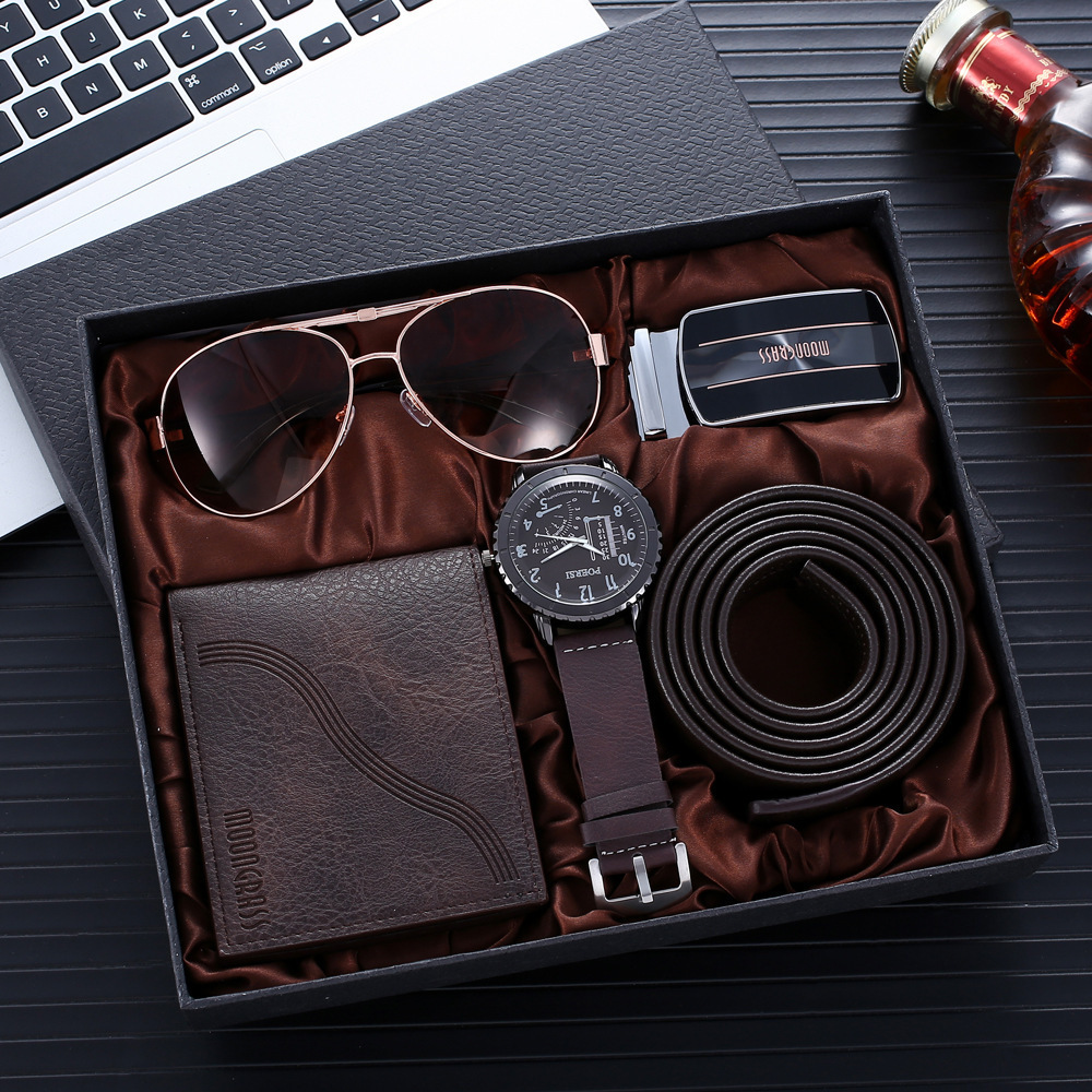 Wholesale Creative Combination Suit Men Business Gift Set Wallet Belt Glasses Watch Gift Set