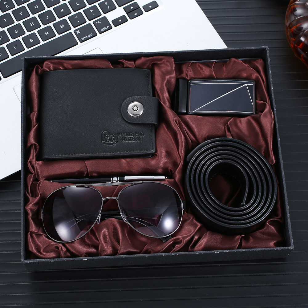 Wholesale Creative Combination Suit Men Business Gift Set Wallet Belt Glasses Watch Gift Set