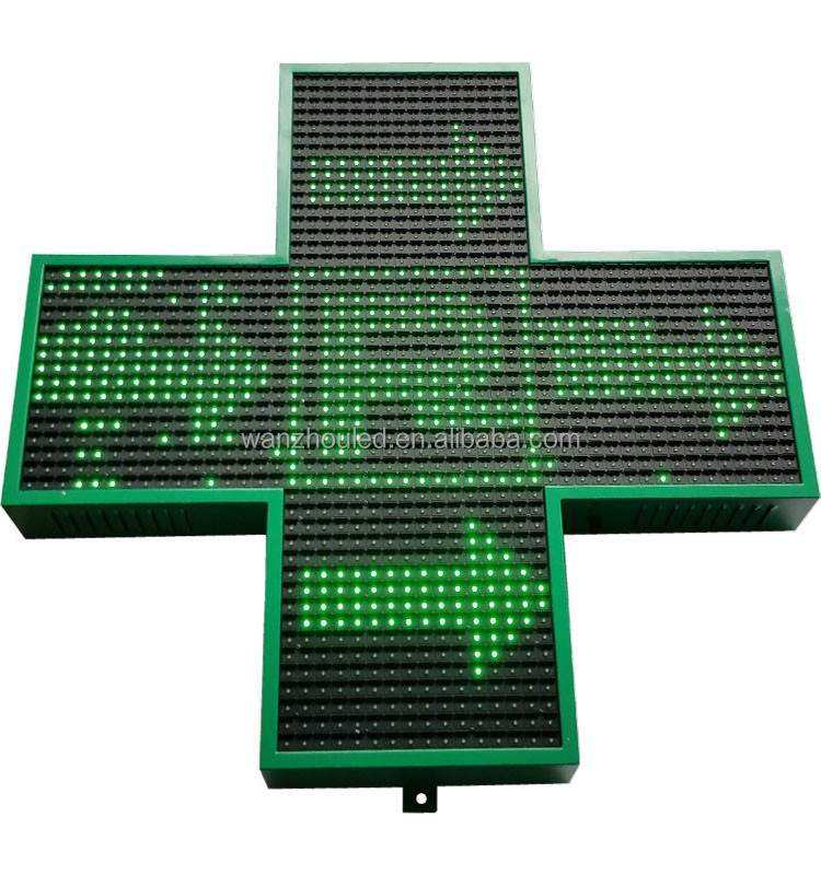 Double Sided Pharmacy Cross Sign Board Outdoor IP65 Green Crossroad Church Hospital Chemist Drugstore Medical Store LED Screen