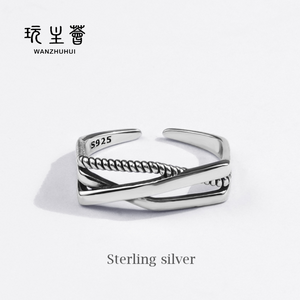 Geometric hollow adjustable size vintage design Thailand silver 925 ring wholesale