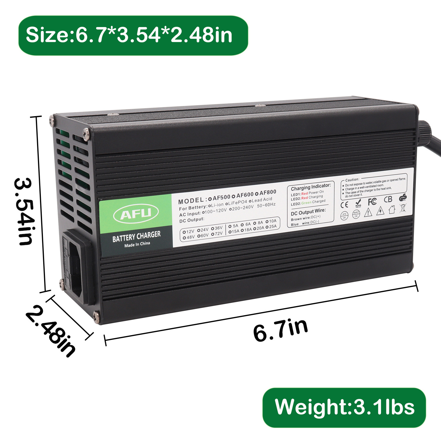 Cooling Fan 75.6V 10A Lithium Battery Charger For 18S 66.6V Lithium Battery 72V Battery Charger