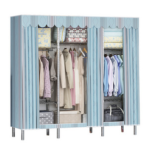 Wholesale Thicken Steel Mesh Foldable Wardrobe Detachable Modern Multi Storage Portable Fabric Folding Wardrobe For Bedroom