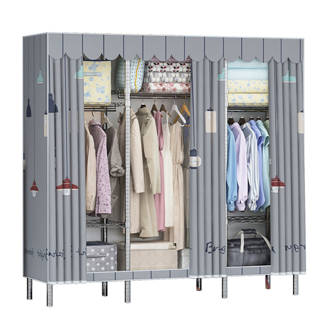 Wholesale Thicken Steel Mesh Foldable Wardrobe Detachable Modern Multi Storage Portable Fabric Folding Wardrobe For Bedroom