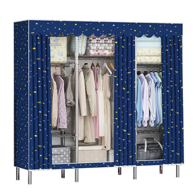 Wholesale Thicken Steel Mesh Foldable Wardrobe Detachable Modern Multi Storage Portable Fabric Folding Wardrobe For Bedroom