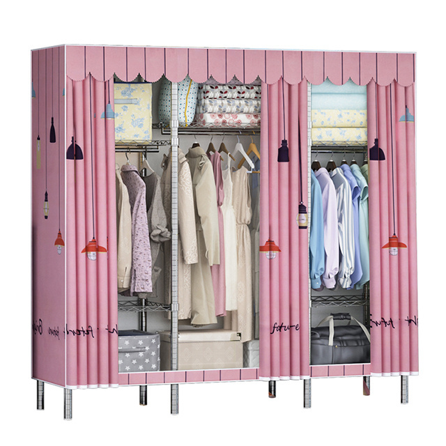 Wholesale Thicken Steel Mesh Foldable Wardrobe Detachable Modern Multi Storage Portable Fabric Folding Wardrobe For Bedroom