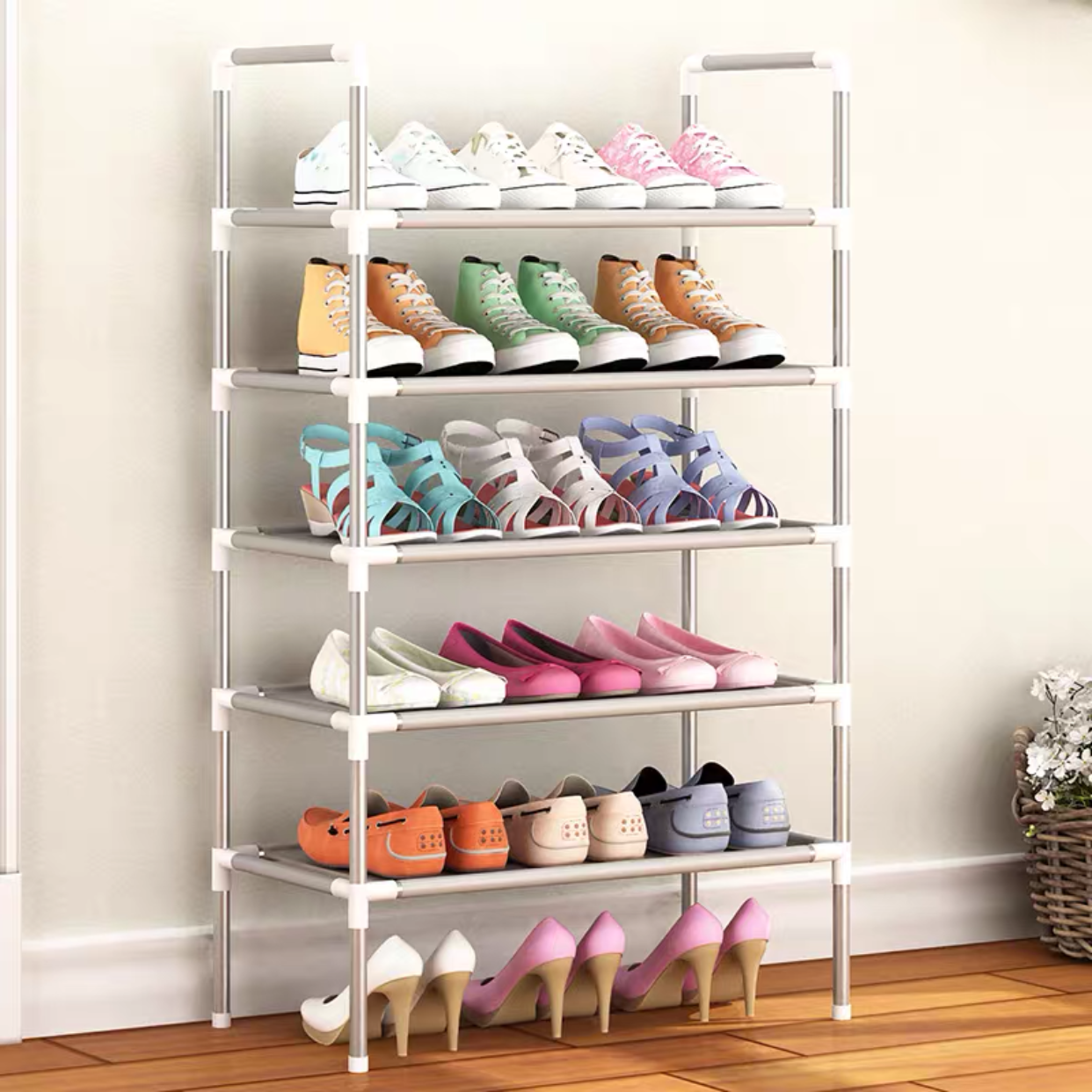 cheap cabinet style 5 shelf space saver adjustable portable 5 tier shoe rack