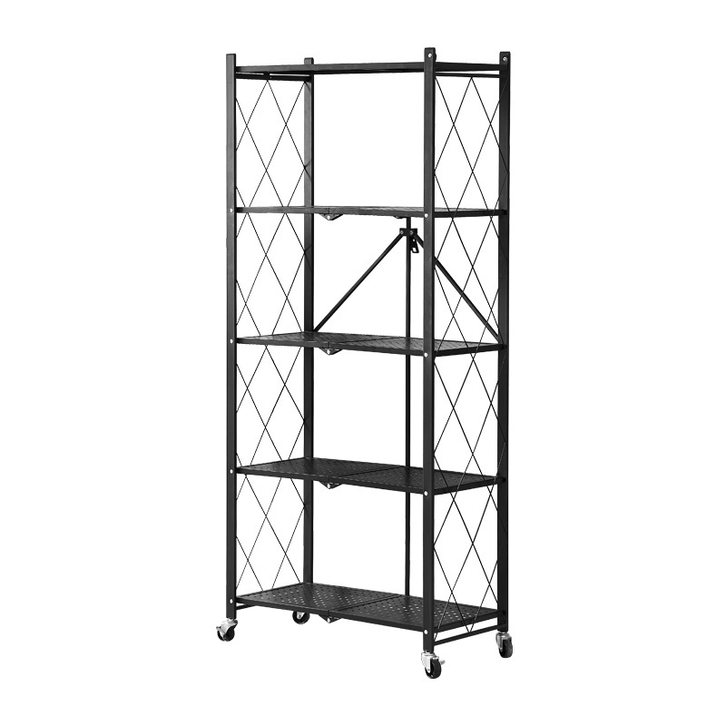 5-Tier Metal Storage Shelves Rack Shelf Organizer Foldable Wire Shelving Units with Wheels Movable Garage Kitchen Garden Shelves