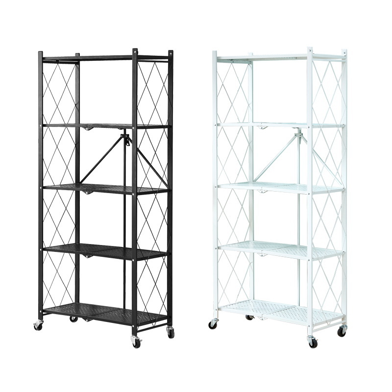 5-Tier Metal Storage Shelves Rack Shelf Organizer Foldable Wire Shelving Units with Wheels Movable Garage Kitchen Garden Shelves