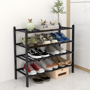 Customize 4-Tier Standing Shoe Racks & Stands Black Wooden Bamboo Stackable Storage Organizer Shoe Shelf