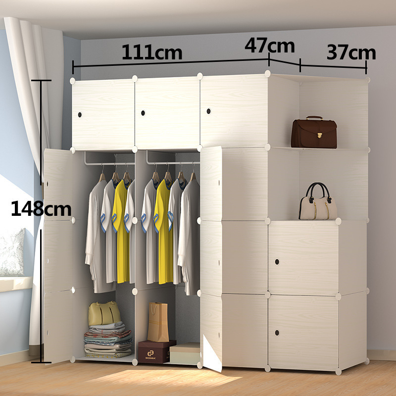 14 15 16 17 18 Door Simple Plastic Storage Cabinet With Door Wardrobe Resin Sliding Door Tall Storage Cube With Shelf