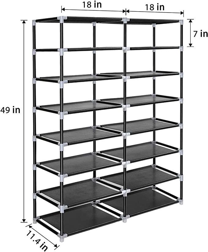 7 Tier Shoe Rack Storage Organizer 28 Pairs Portable Double Row with Nonwoven Fabric Black Shoe Rack Cabinet For Closet