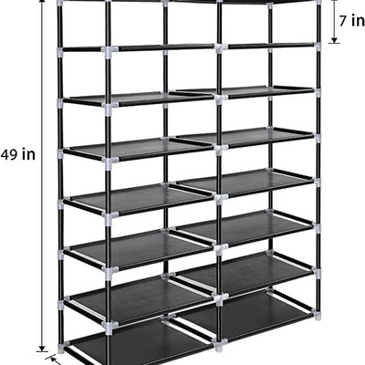 7 Tier Shoe Rack Storage Organizer 28 Pairs Portable Double Row with Nonwoven Fabric Black Shoe Rack Cabinet For Closet