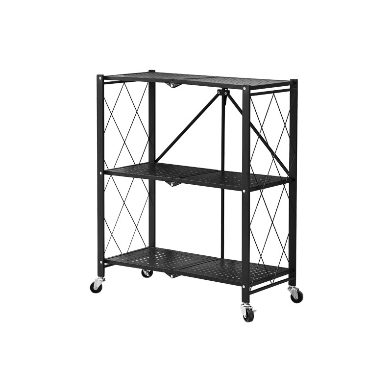 3-Tier Black White Heavy Duty Foldable Metal Rack Storage Shelving Unit with Wheels Shelf Organizer For Garage Kitchen Holds