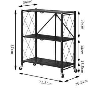 3-Tier Black White Heavy Duty Foldable Metal Rack Storage Shelving Unit with Wheels Shelf Organizer For Garage Kitchen Holds