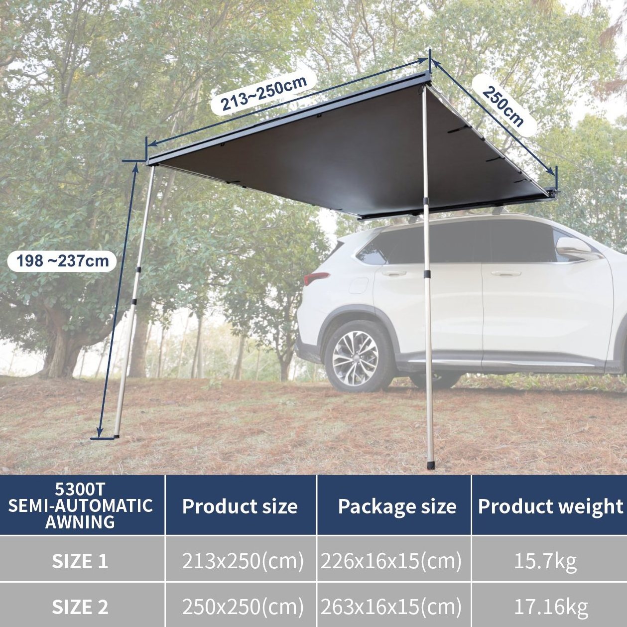 Wareda 4x4 4wd outdoor camping car roof side awning tent  sun shade awning with led light