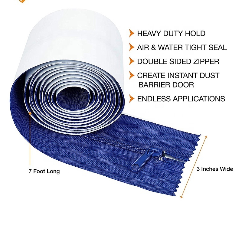 3inch x 7ft Adhesive Zipper for Dust Barrier Cleaning and Restoration Peel & Stick Zipper for painting