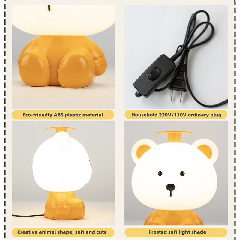 Baby Room Kawaii Decor Creative Animal Bedroom Bedside Sleep Lamp Cartoon Bear Plug In Led Night Light for Girls